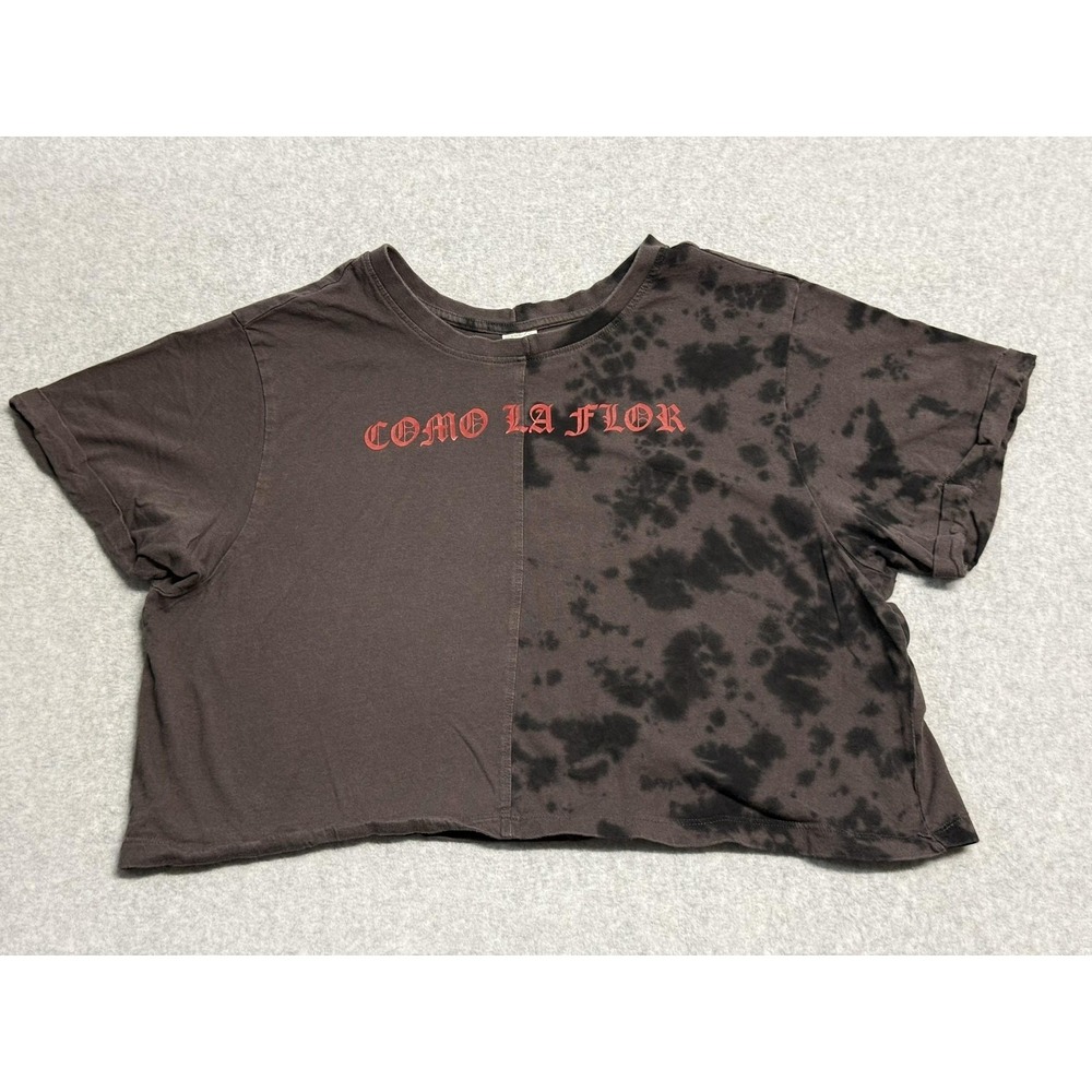 Vibe N Shirt Womens XL Brown Como La Flor Cropped Tie Dye Graphic Colorblock